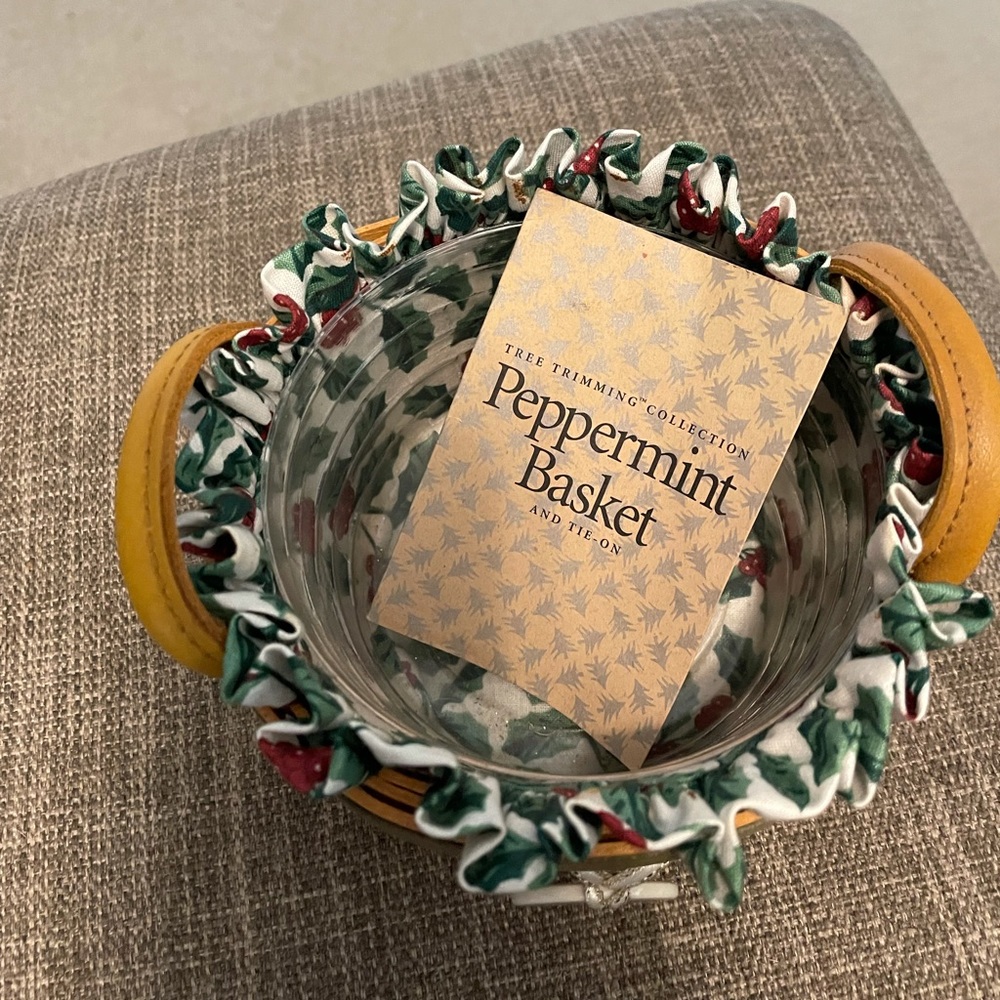 Longaberger peppermint basket with plastic and fabric liner